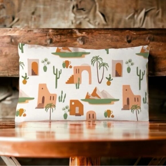 Bee Happy Market Boutique Other - Pillow Cover Southwestern Cactus Buildings Western Zip Rectangle 19.7 X 11.8